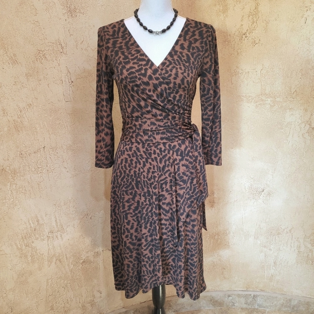Animal Print Hi-Low Faux Wrap Jersey Dress